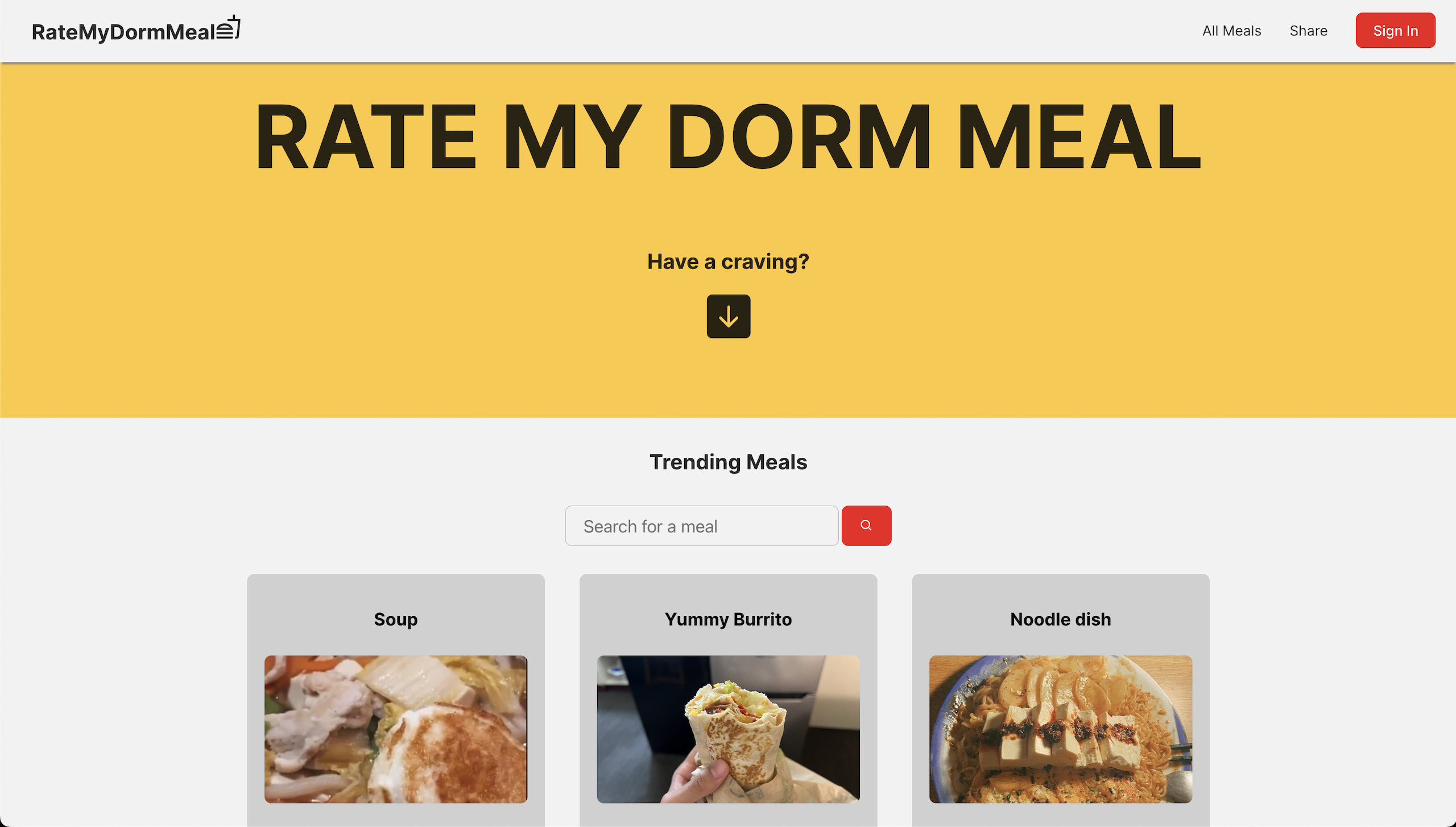 An image of the Rate My Dorm Meal project.